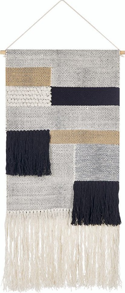 Beliani Dekoracja ścienna z frędzlami bawełniana beżowo-czarna HANGU