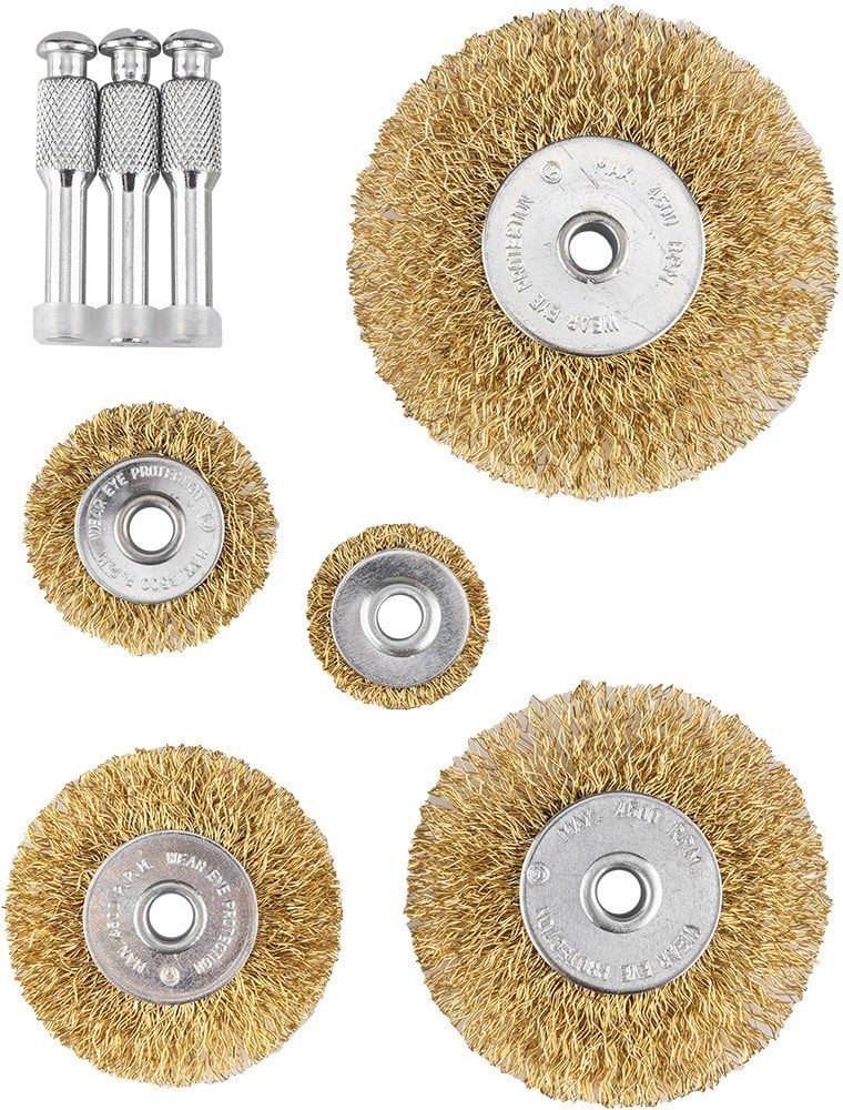 Szczotki druciane tarczowe, drut karbowany, mosiądzowany, 25, 38, 50, 63, 75 mm, 5 szt.