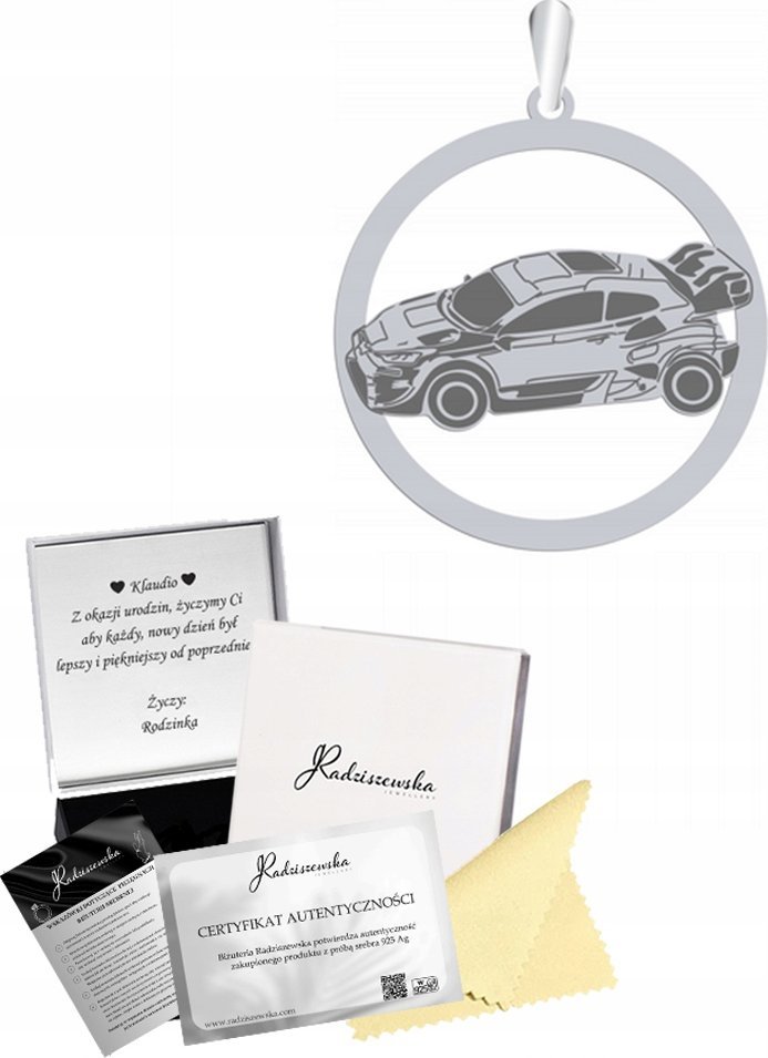Radziszewska Jewellery Zawieszka Srebrna WRC Rajdowe Mistrzostwa Świata Srebro 925 Prezent GRAWER