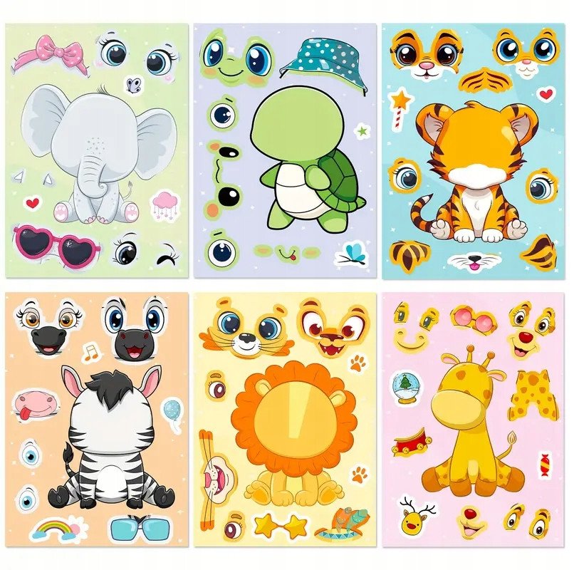 Wyklejanka manualna dla dzieci Zwierzątka Safarii Naklejka Naklejki 6 szt