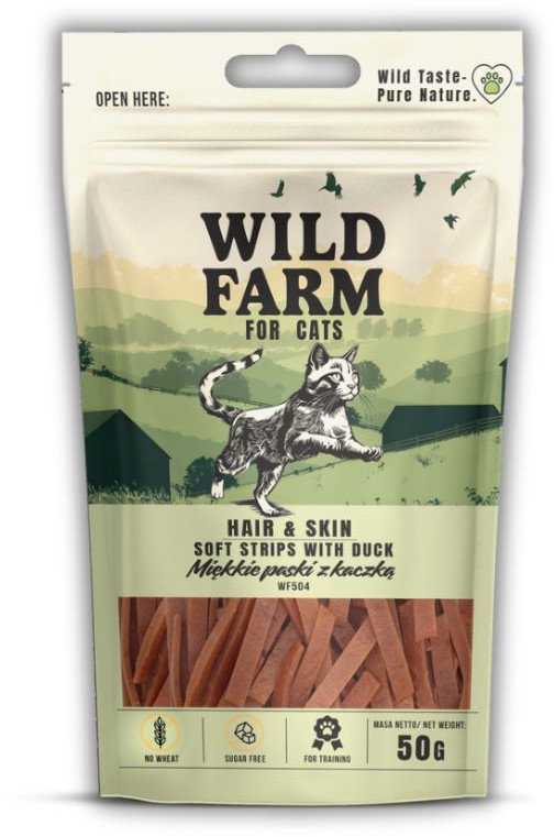 WILD FARM hair&skin miękkie paski z kaczki 50g przysmak dla kota