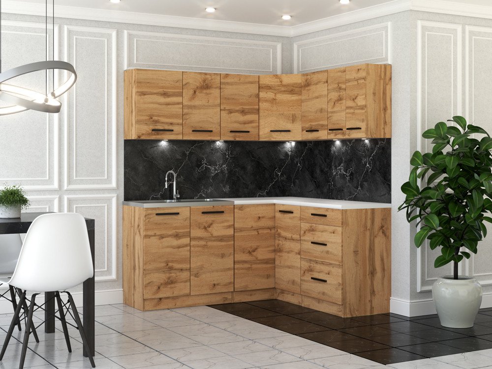Meble Kuchenne Drewniane Narożne Danka Modułowa Nowoczesna Dąb Wotan
