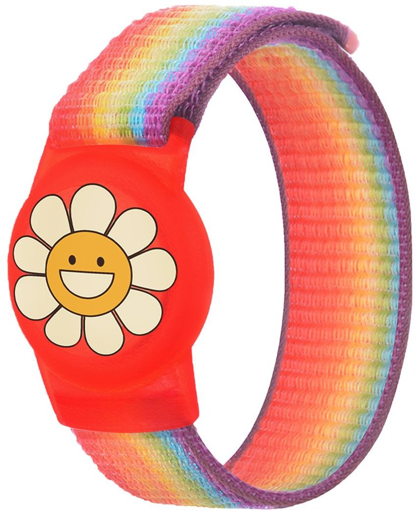 Hurtel Etui na Apple AirTag z paskiem nylonowym na rękę dla dzieci - kwiatek tęczowy