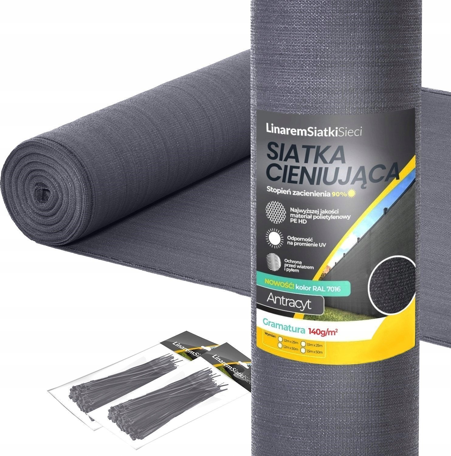 Linarem SiatkiSieci SIATKA CIENIUJĄCA LINAREM SIATKISIECI 140g/m2 W ROLCE 1,5x10m