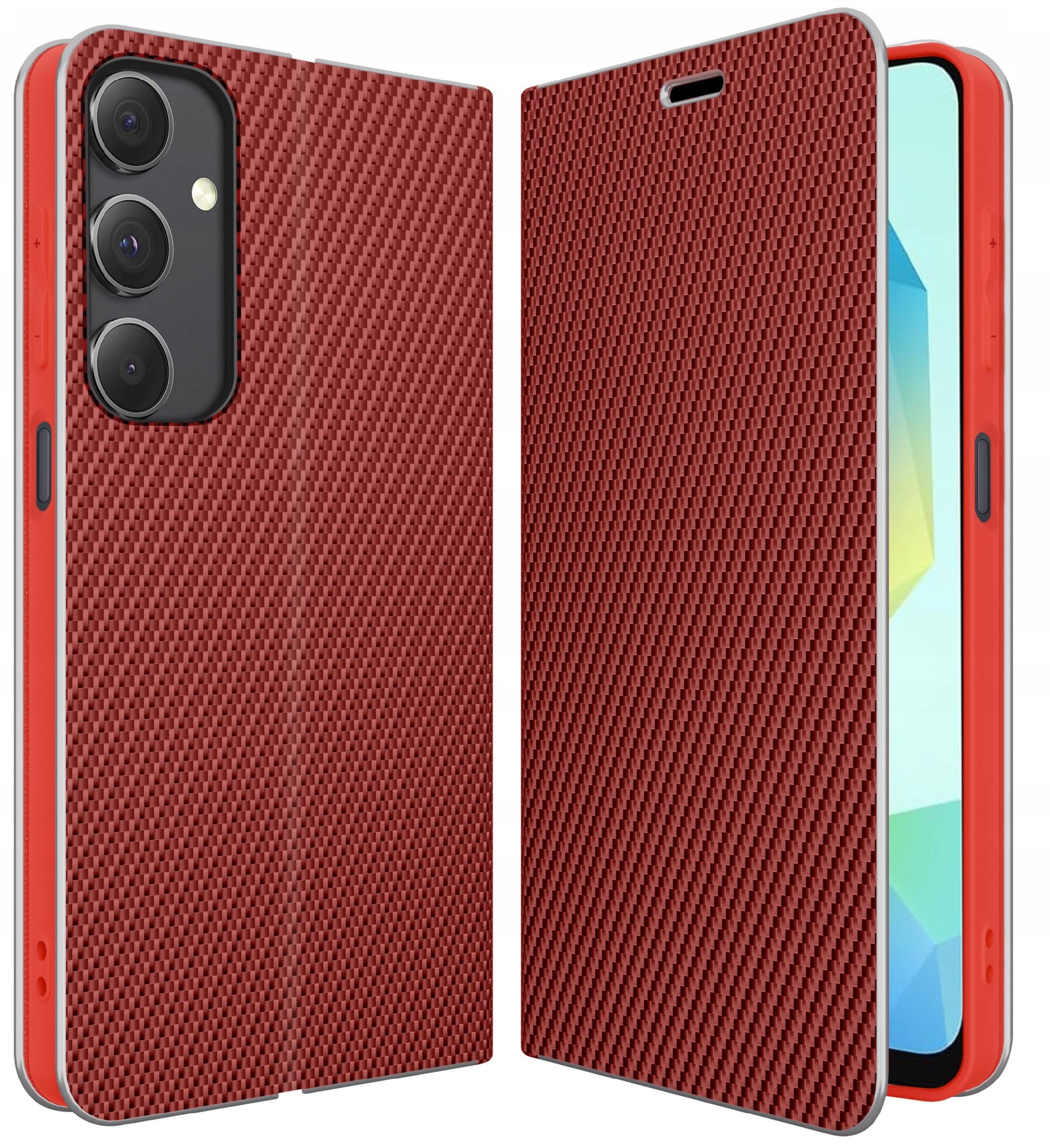 Etui z Klapką do Samsung A16 5G Zamykane Magnetyczne Kabura CARBON + SZKŁO