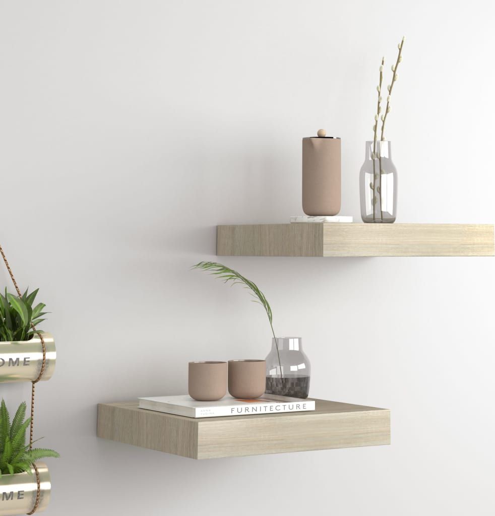 vidaXL Półki ścienne, 2 szt., kolor dębowy, 23 x 23,5 x 3,8 cm, MDF