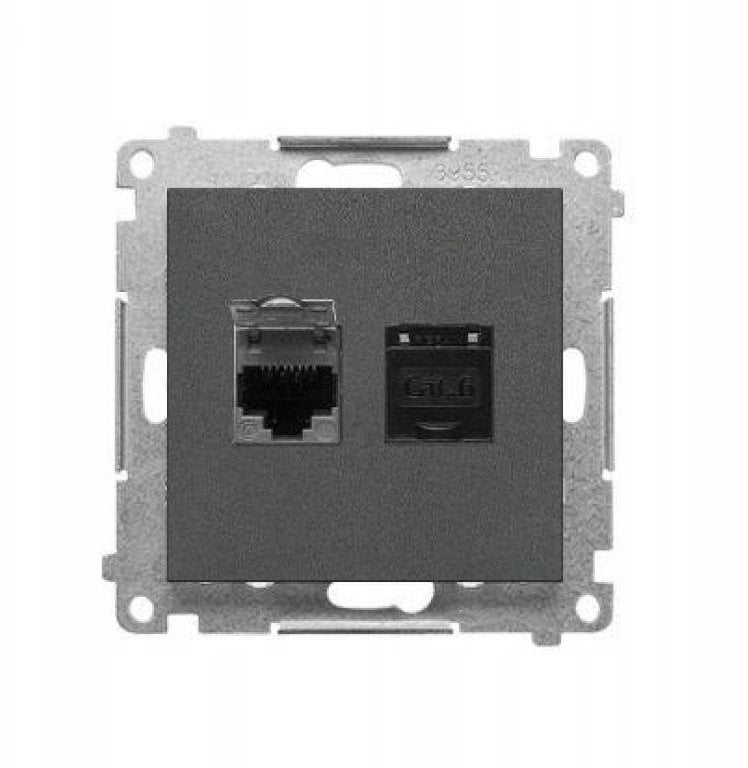 Kontakt-Simon Podwójne gniazdo komputerowe RJ45 kategoria 6, z przesłoną przeciwkurzową (moduł) Grafitowy mat T62.01/116