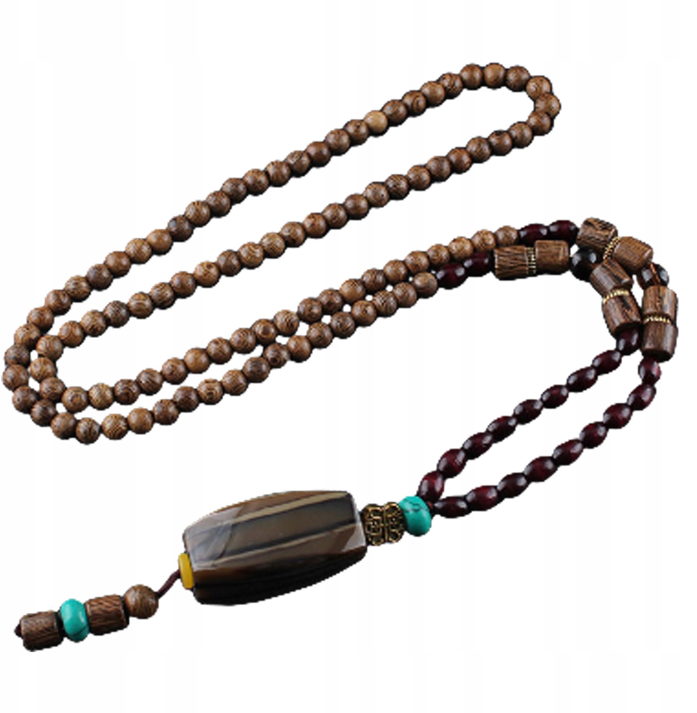 Naszyjnik Drewniany NEPAL BUDDYJSKI MALA Amulet KORALIKI RĘCZNIE WYKONANY