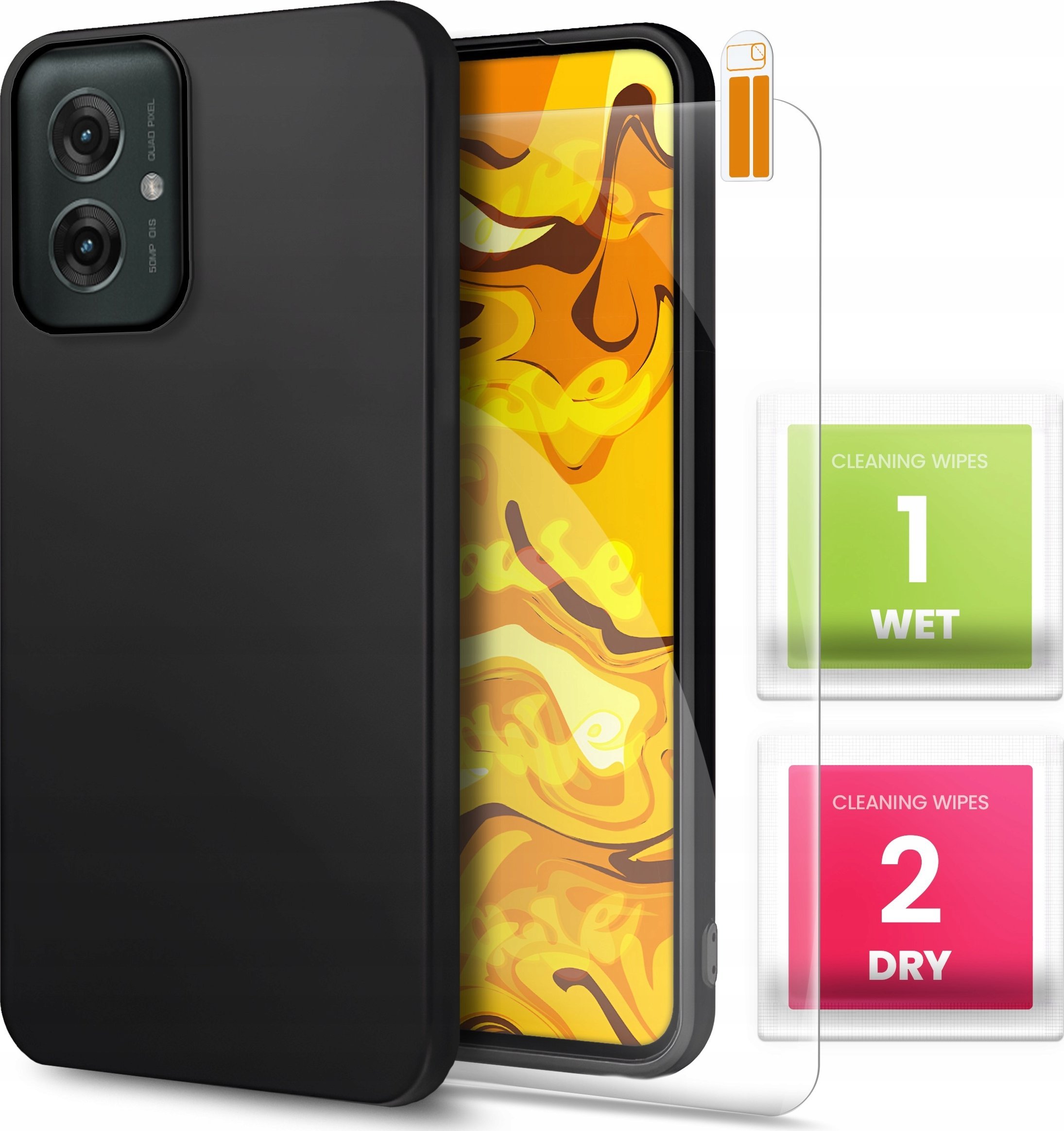 Etui Do Motorola Moto G55 (Czarne, Silikonowe, Ochronne, Matowe) Szkło 9H