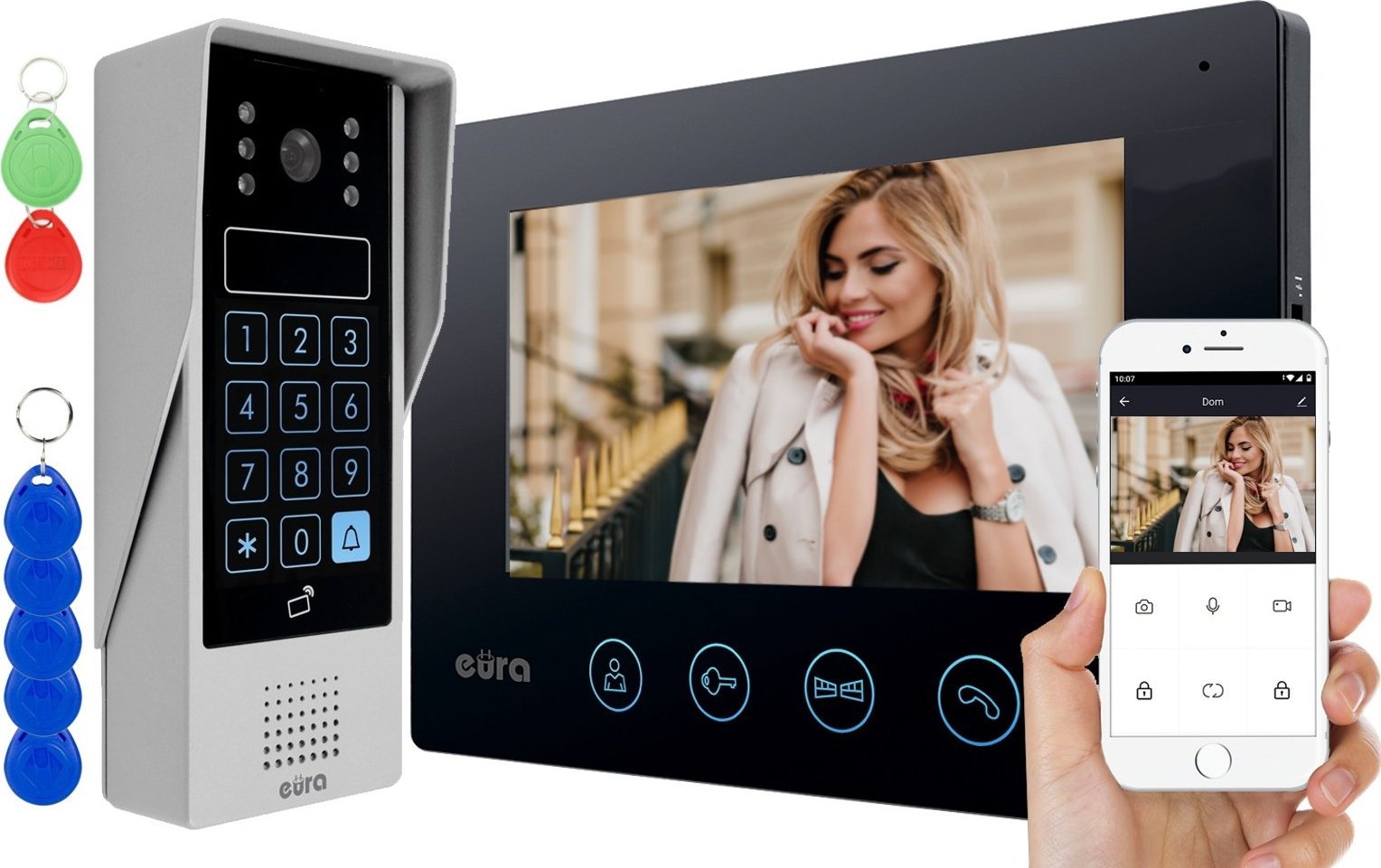 Eura Wideodomofon EURA VDP-90A3 DELTA+ czarny 7'', full hd, WiFi ,2 wejścia, szyfrator, czytnik zbliżeniowy, ahd, tuya