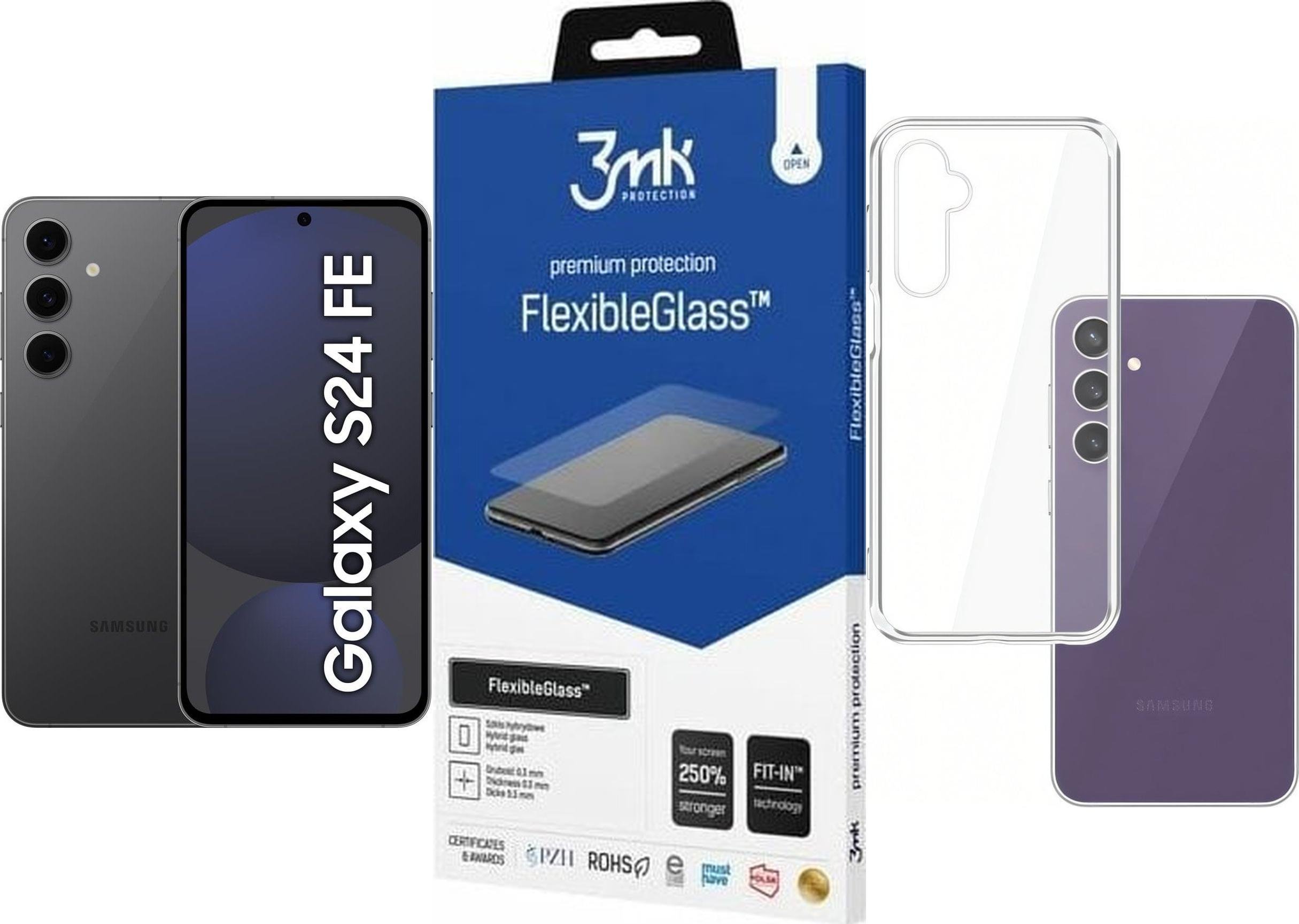 Smartfon Samsung Galaxy S24 FE 5G 8/128GB Grafitowy (SM-S721BZKDEUE) + FlexibleGlass + Etui Clear Case