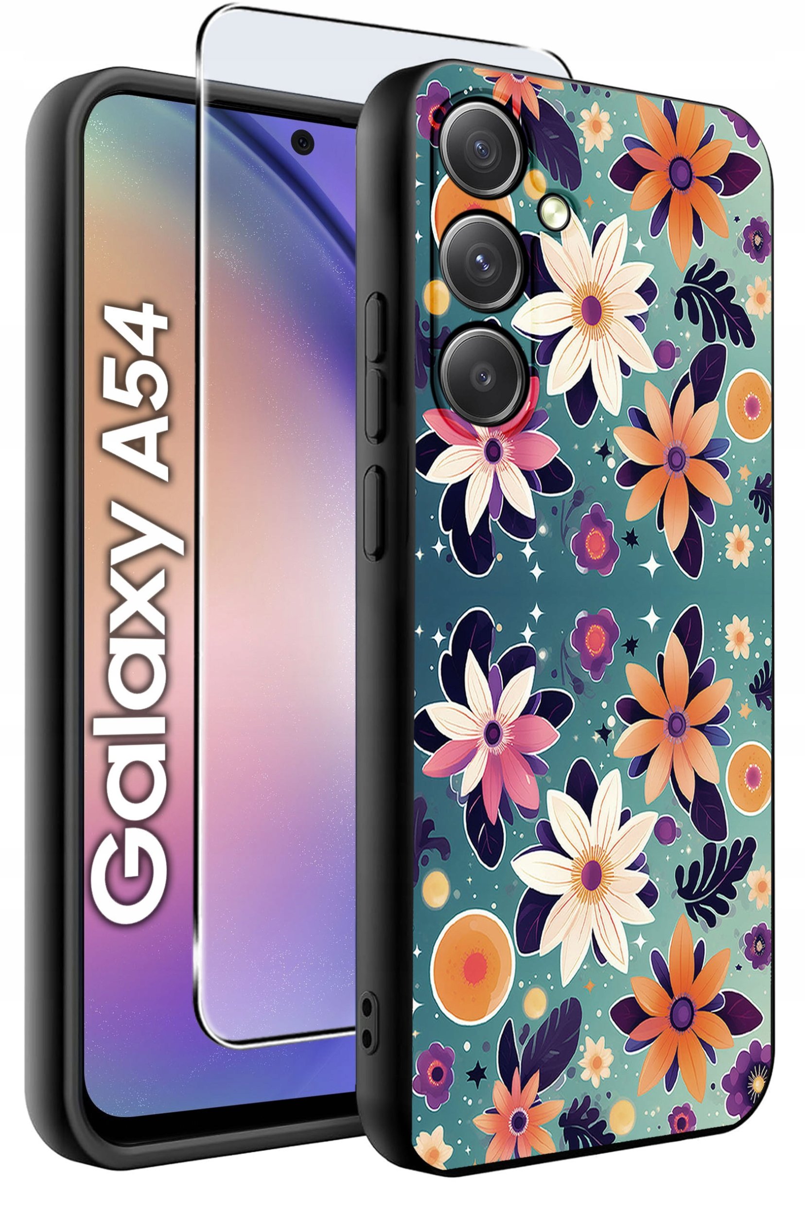 ETUI do Samsung A54 5G WZORY | SILIKONOWE MATT CASE + SZKŁO 9H
