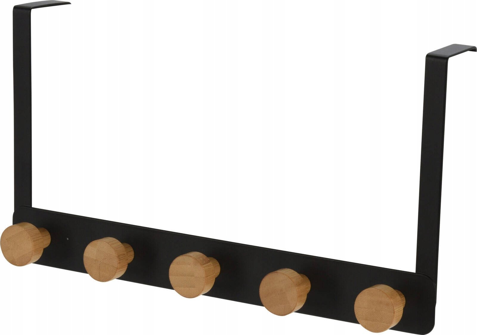 Storage Solutions Wieszak na drzwi czarny, metalowy, 5 drewnianych uchwytów, 33,5 cm