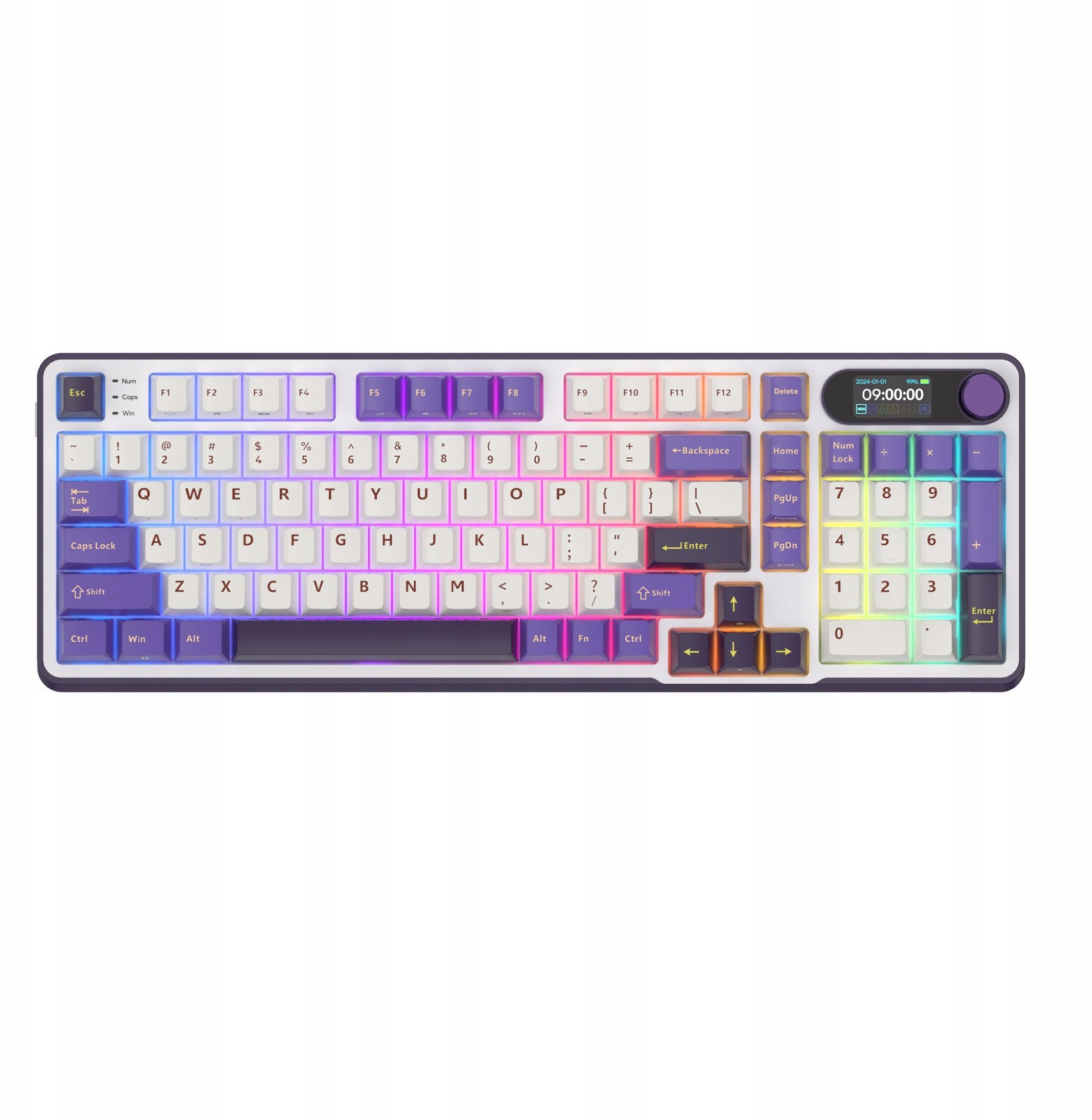 Royal Kludge RK S98 - US Layout - Hot-Swappable Chartreuse Switches - Blackberry (Baltai Violetinė) Belaidė Žaidimų Klaviatūra