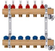 Kisan Rozdzielacz mosiężny 1" do ogrzewań płaszczyznowych i grzejnikowych 10-obwodowy z wyjściem do złączek G3/4" Eurokonus (KRPT 10.20.12)