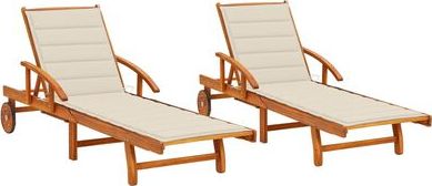 vidaXL Leżaki z poduszkami lite drewno akacjowe 2 szt.