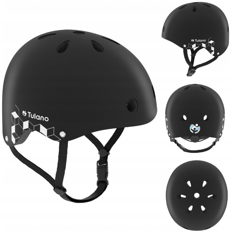Kask Rowerowy Dziecięcy Tulano Czarny Lekki Regulowany 48-52 Cm Odblask