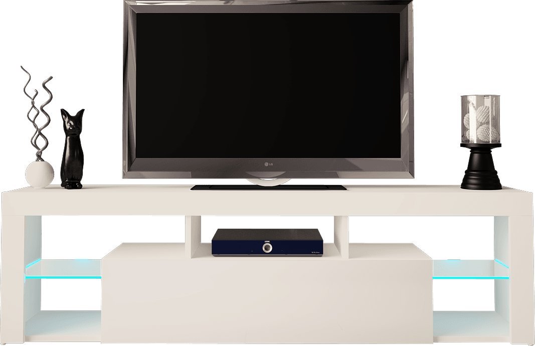 MEGSTYL SZAFKA RTV 160CM - GRAND 2 biały mat - biały połysk