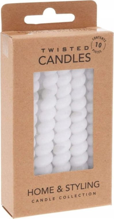 Koopman Zestaw 10 mini świec stożkowych stołowych białych 10cm