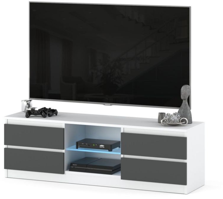 Szafka Rtv Stojący Stolik Nowoczesny 138cm Quattro 4 Szuflady Biały Szary