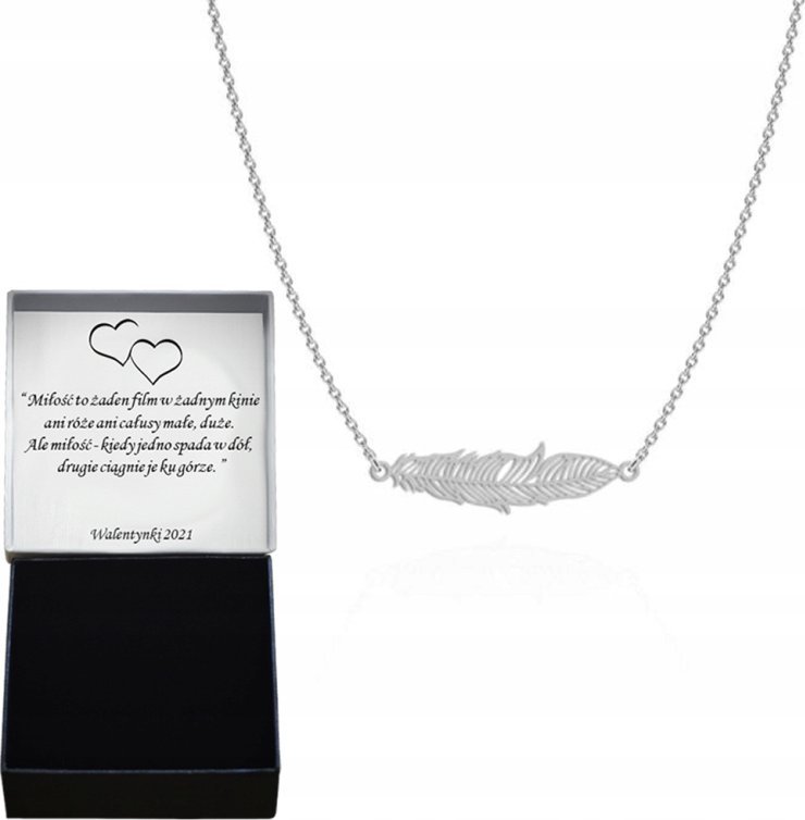 Radziszewska Jewellery Naszyjnik Srebrny Piórko Łańcuszek Dzień Kobiet ŻYCZENIA GRATIS