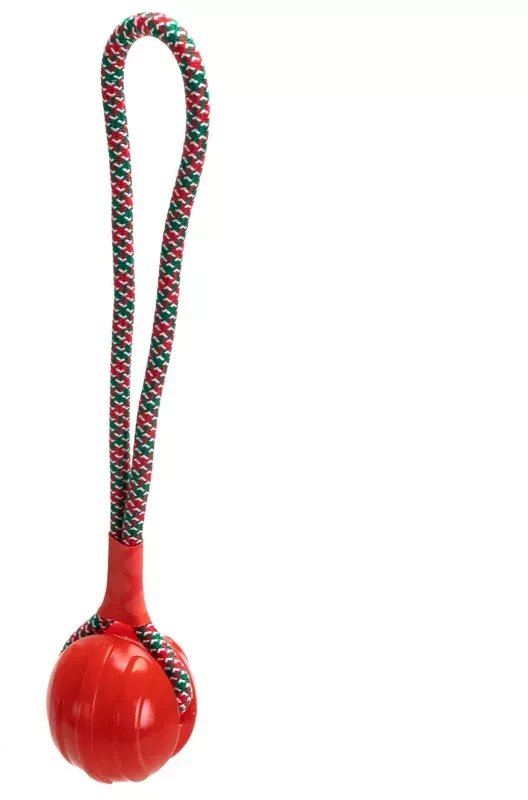 Szarpak dla psa 33x7cm pleciony sznur z czerwoną kulką do zabawy