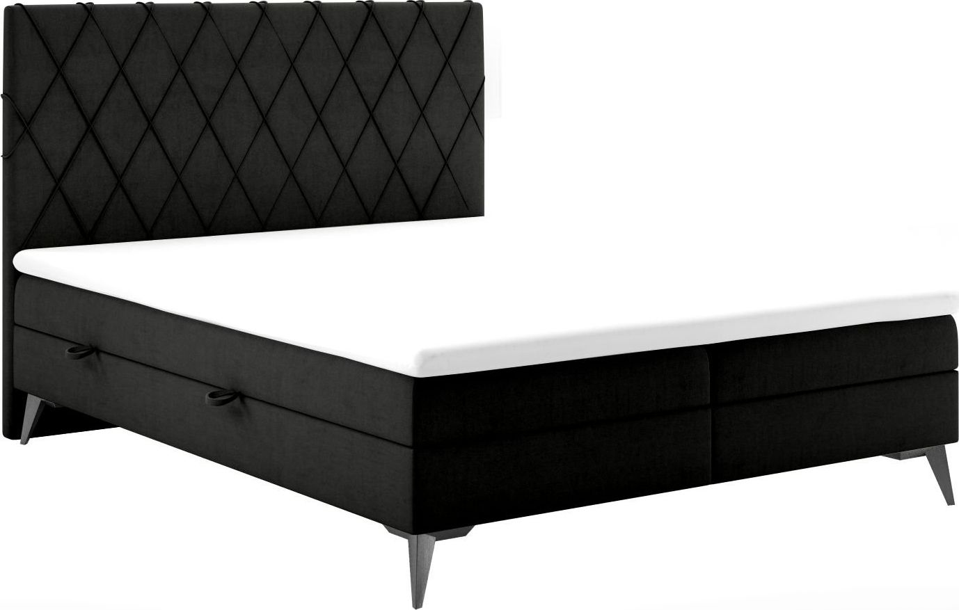 LAVERTO Łóżko kontynentalne IBETIO 160x200 czarne velvet z pojemnikiem