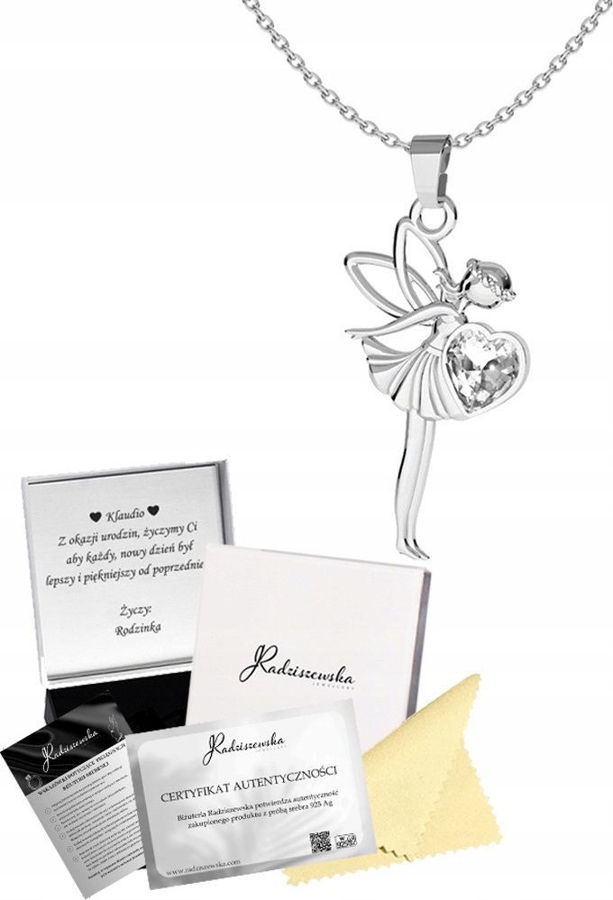 Radziszewska Jewellery NASZYJNIK SREBRNY WRÓŻKA ŁAŃCUSZEK KRYSZTAŁ SREBRO 925 PREZENT ŻYCZENIA