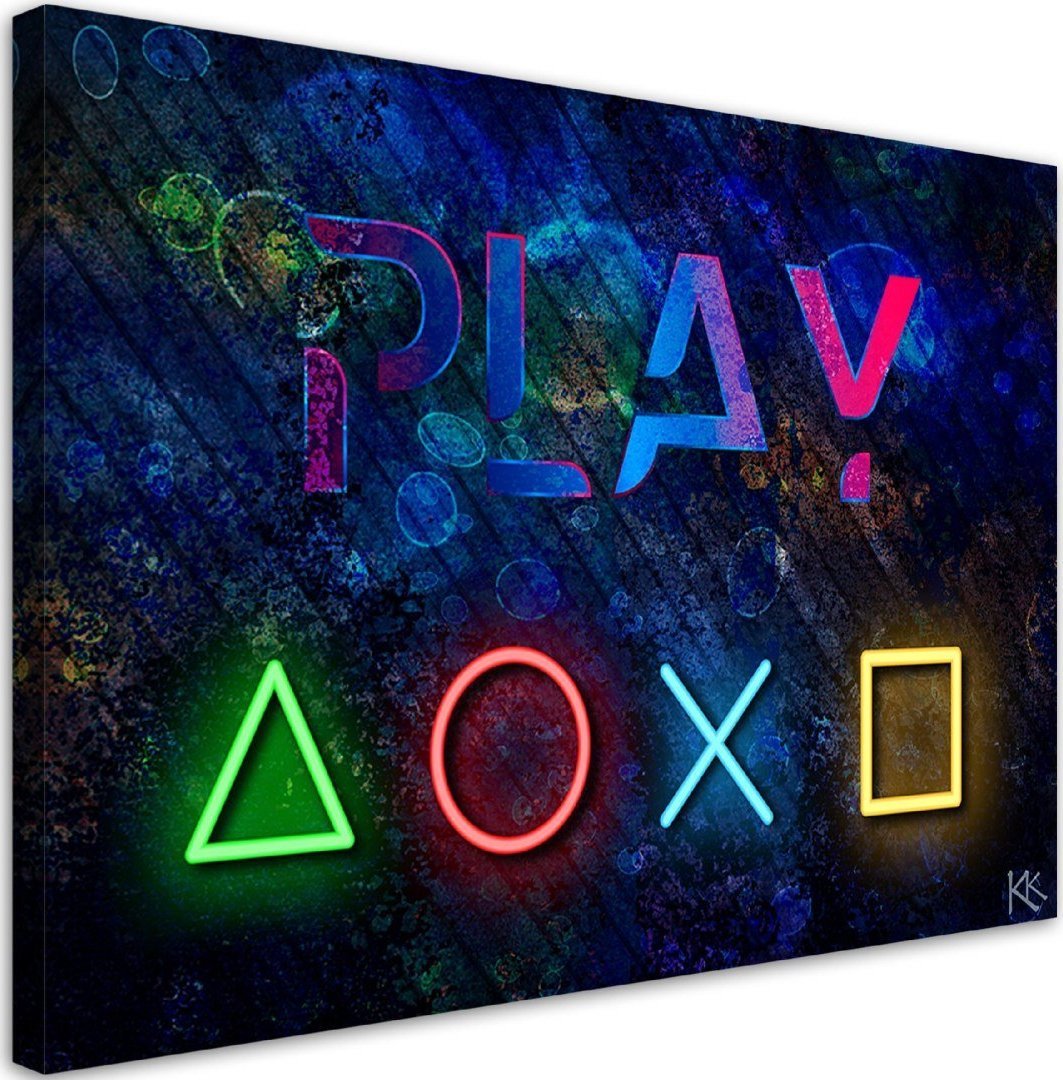 Feeby Obraz na płótnie, Przyciski do kontrolera i napis play - 120x80