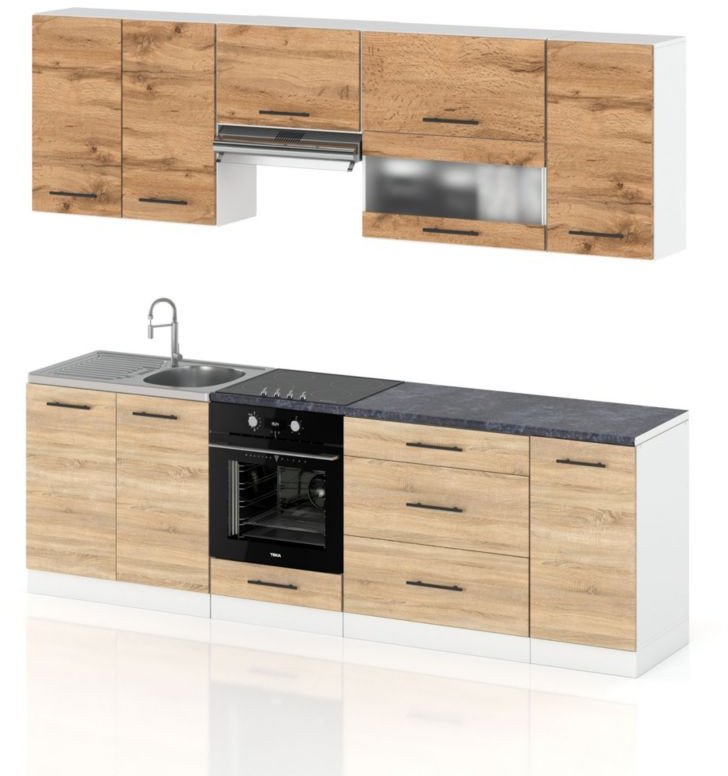 Meble Kuchenne Drewniane Kuchnia Robo Lux 2.6m Modułowe Szafki Wotan Sonoma