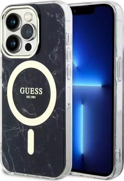 Guess Etui na telefon Guess GUHMP14LPCUMAK do Apple iPhone 14 Pro 6.1" czarny/black hardcase Marble MagSafe