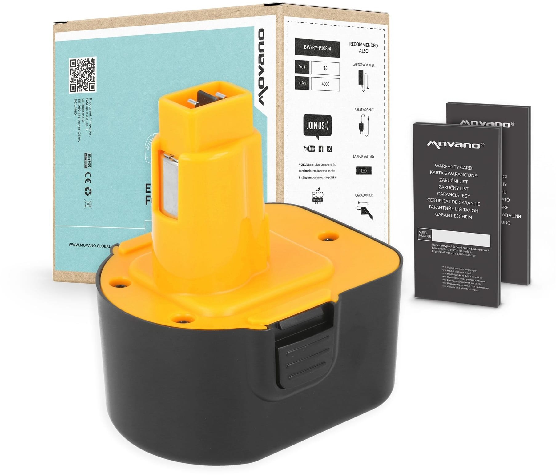 Bateria Movano do DeWalt A9252, DE9037, DE9071