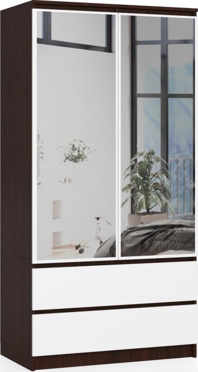 Fabryka Mebli Akord SZAFA S 90 cm 2 DRZWI 2 SZUFLADY 2 LUSTRA WENGE / BIAŁA