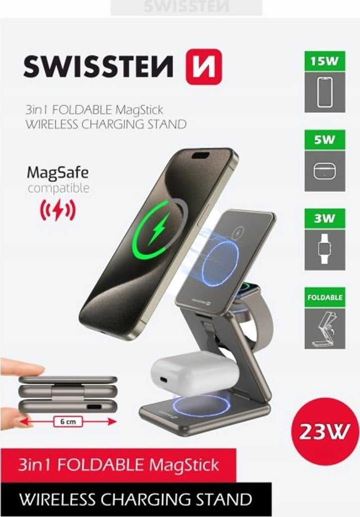 Ładowarka Swissten Wireless Aluminium Charger Al1 Grey (Magsafe Compatible)