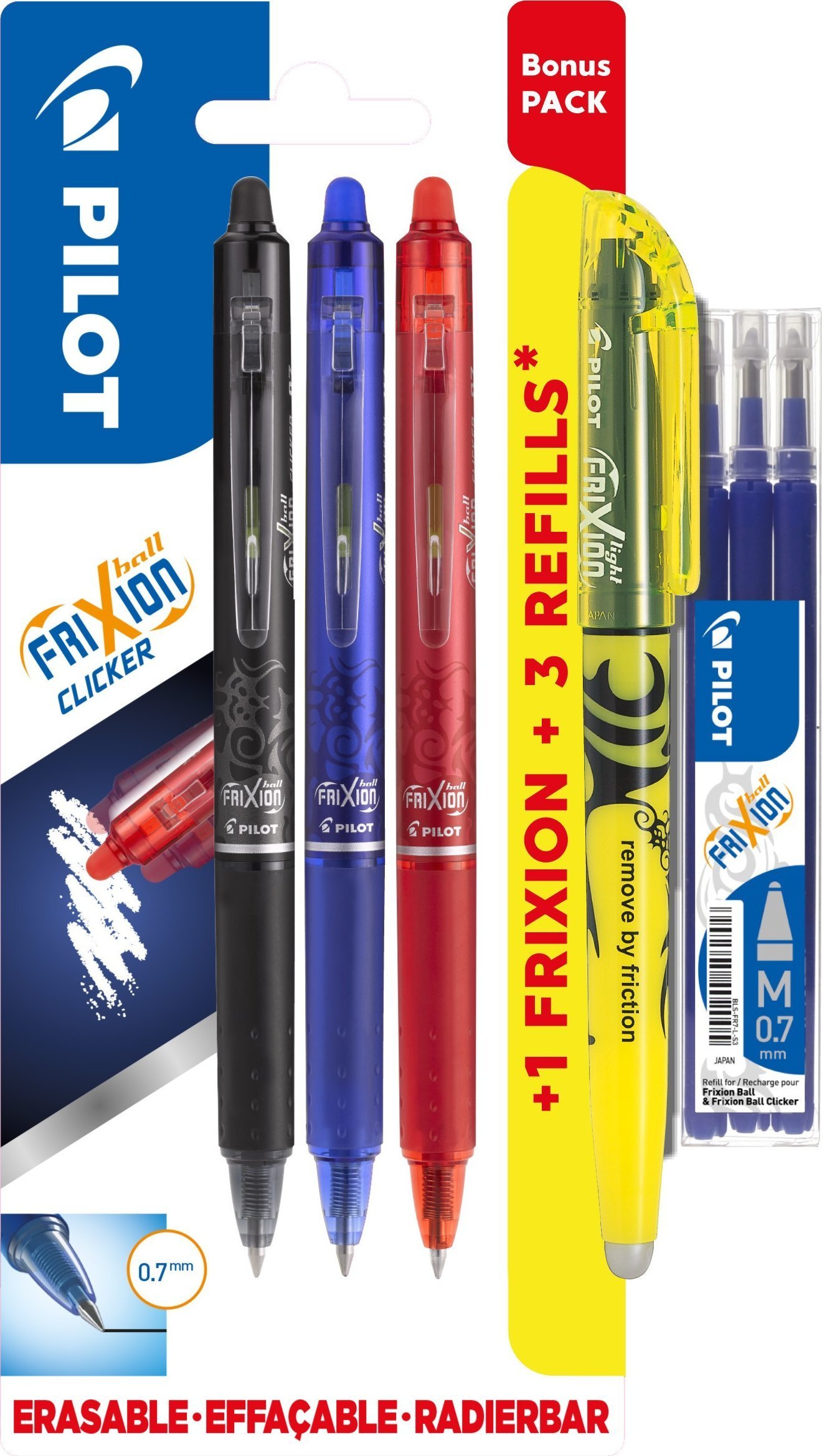 Pilot Pilot - FriXion Clicker Pens m/click 0,7 Bonuspack 3+Light+Refillset /Writing