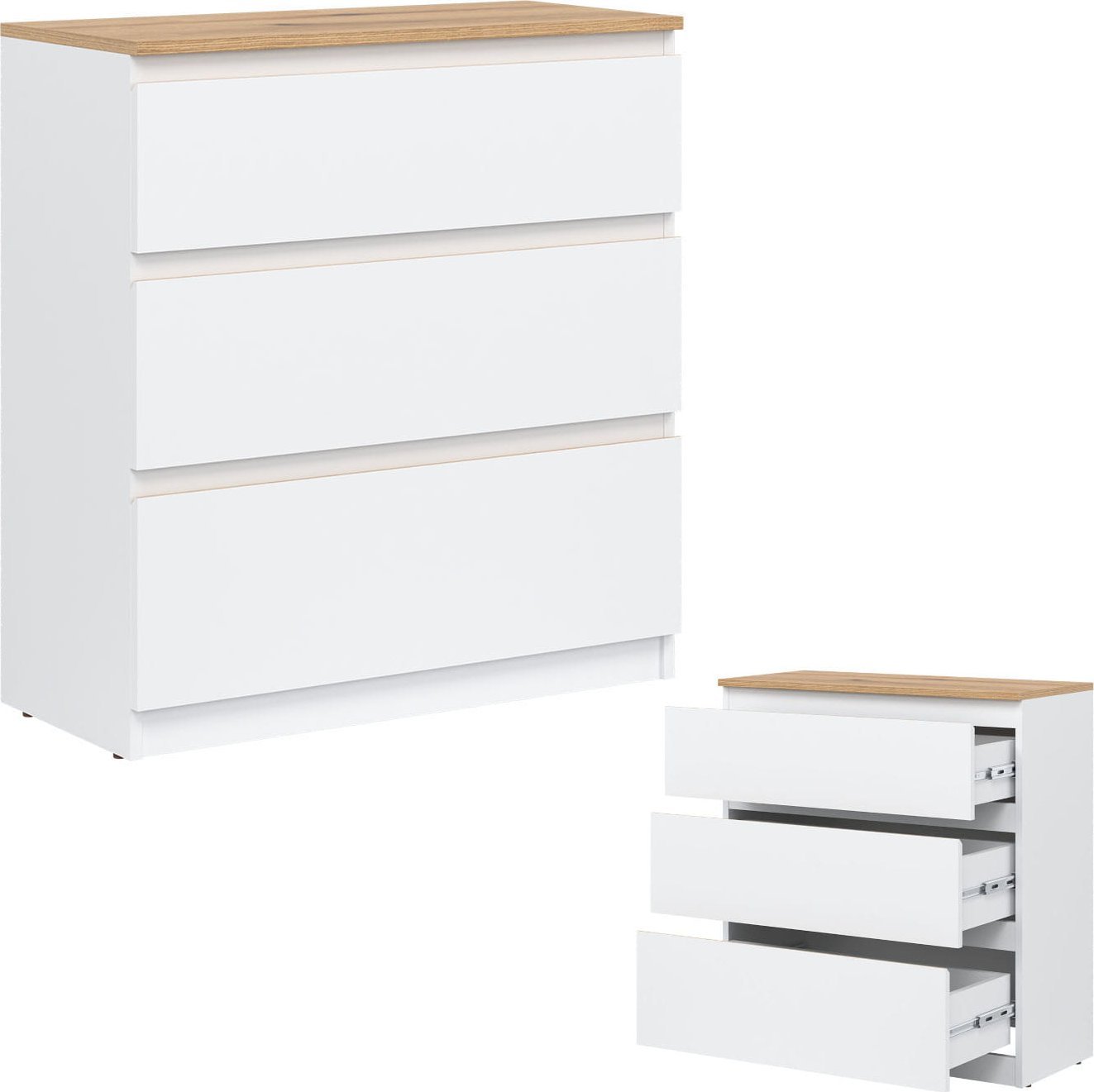 BogFran Komoda mała z szufladami niska dąb Biała REMI RM02