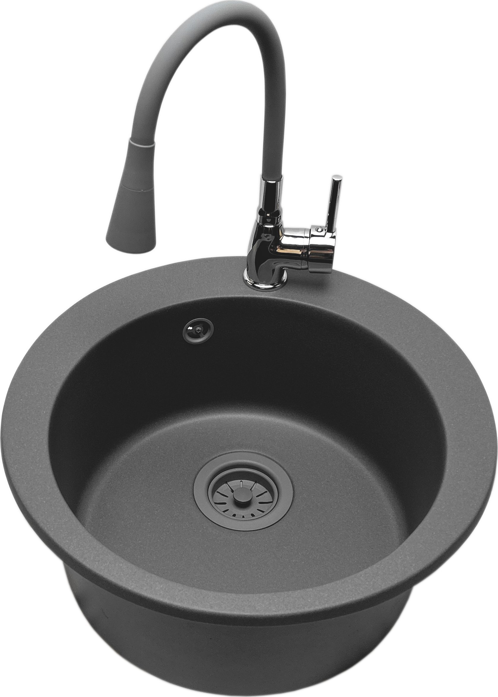 Zlewozmywak PREHNIT Zlewozmywak jednokomorowy VIVA szary + bateria flex LAGUNA