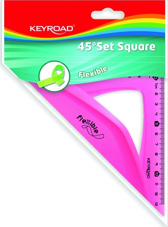 Keyroad Ekierka KEYROAD, 13 cm, 45 stopni, elastyczna, zawieszka, mix kolorów