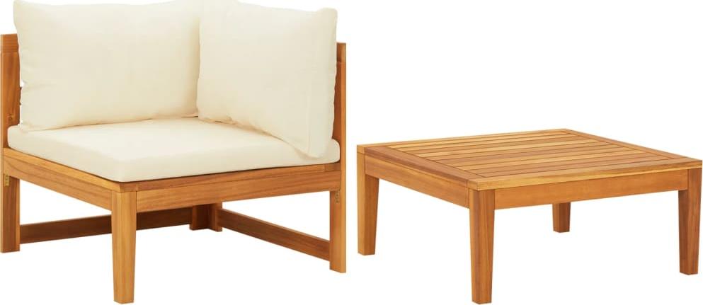 vidaXL 2-cz. zestaw wypoczynkowy do ogrodu, kremowe poduszki, akacja