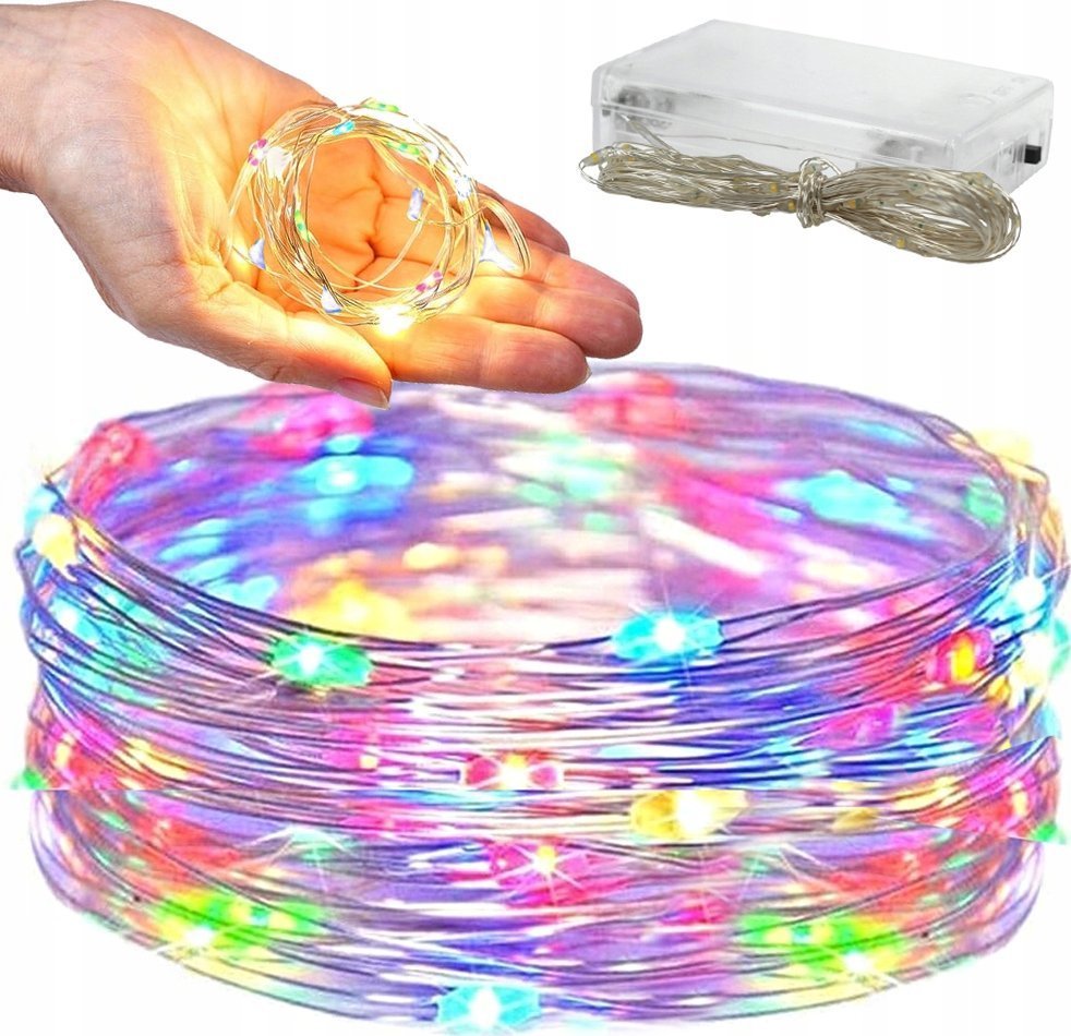 Dekoracja świąteczna Verk LAMPKI DRUCIKI 100 LED NA BATERIE 10M MULTIKOLOR