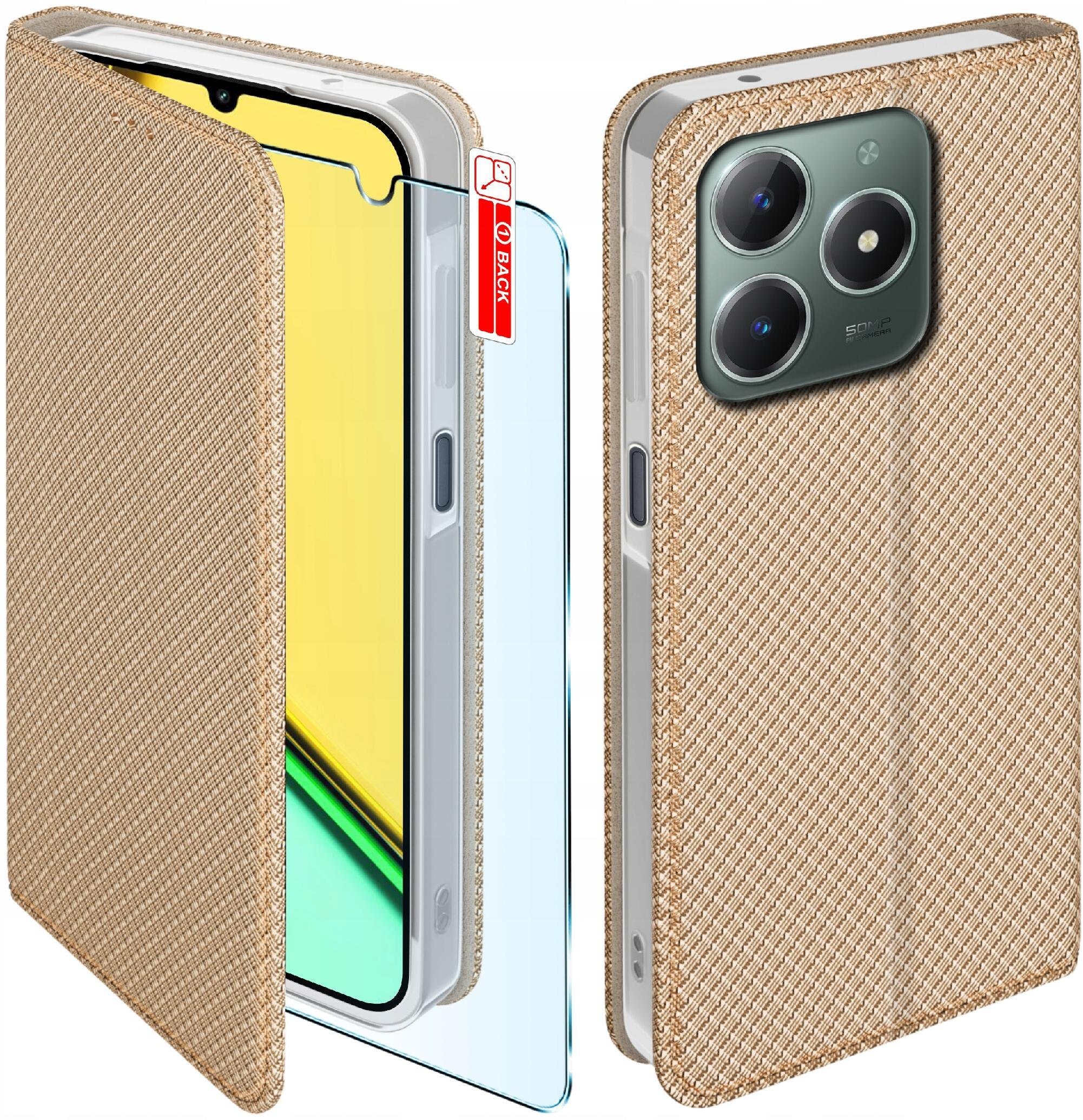 Etui z klapką do Realme C61 | C63 Zamykane Złote Futerał + Szkło 9H