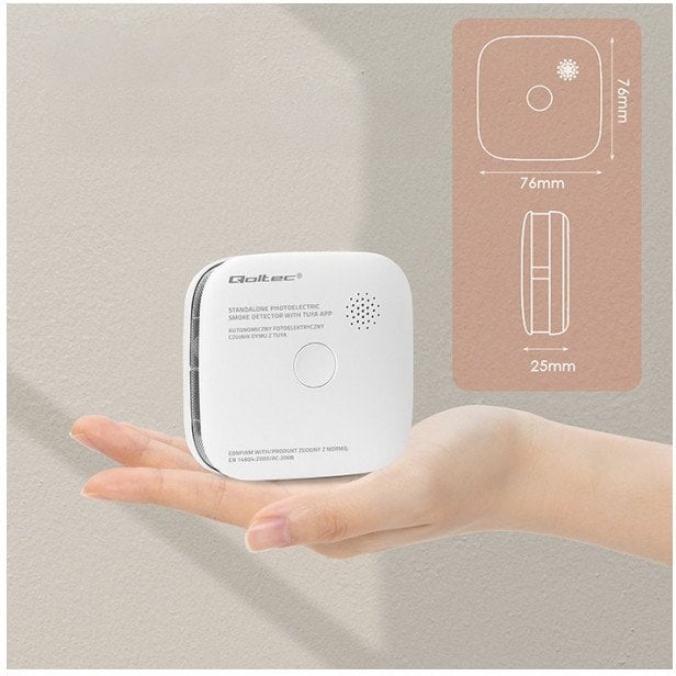 qoltec Czujnik dymu z baterią | Tuya | Wi-Fi | alarm 85dB | LED