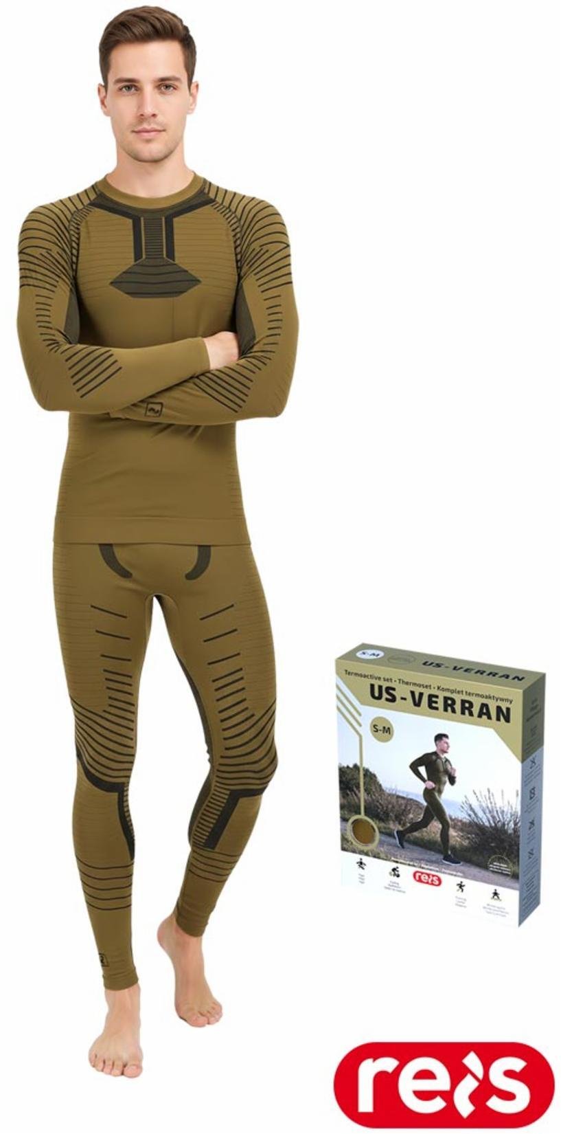 Bielizna termoaktywna męska zestaw koszulka długi rękaw kalesony dzianina elastan oliwkowo-czarny czarno-brązowy - oliwkowo-czarny S-M