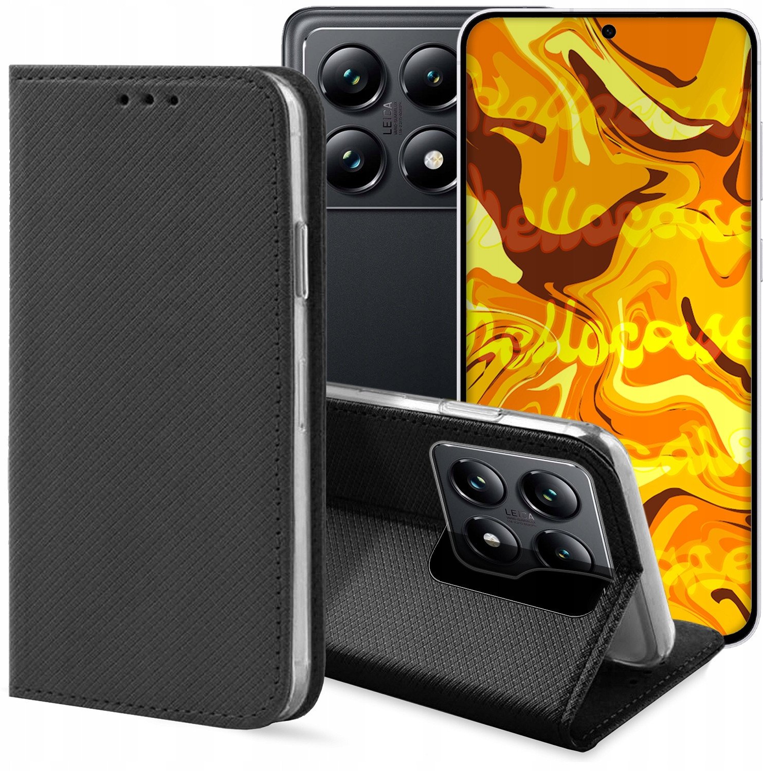 ETUI Z KLAPKĄ DO XIAOMI 14T PRO CZARNE ZAMYKANE MAGNETYCZNE KABURA OCHRONNE