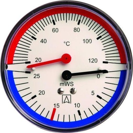 Termohydrometr TH 80, fi80 mm, 0÷40 mH2O, 20÷120°C, G1/4, ax, kl. 2,5A