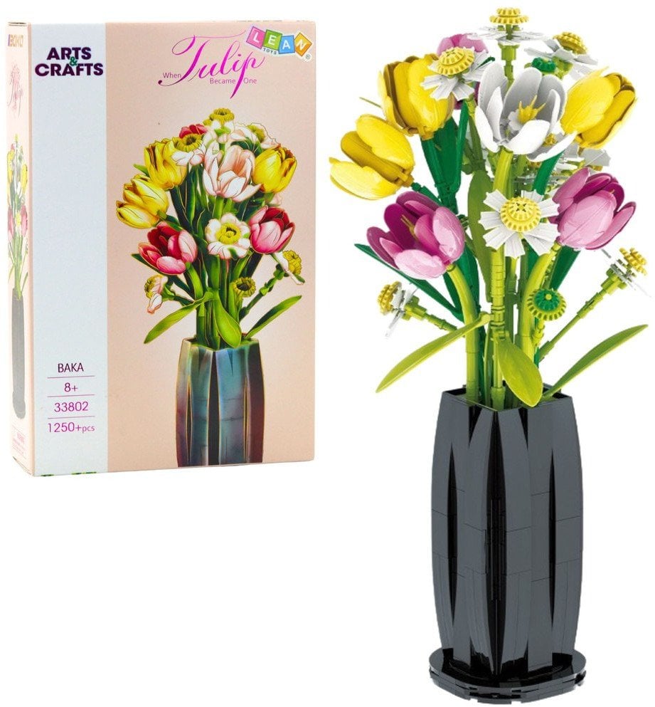 Klocki Konstrukcyjne Bukiet Tulipany W Wazonie 1250 el. LEAN Toys