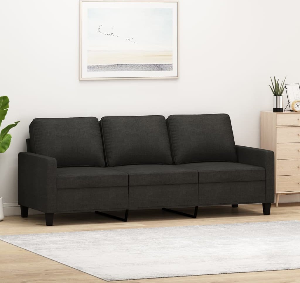 vidaXL Sofa 3-osobowa, czarna, 180 cm, tapicerowana tkaniną