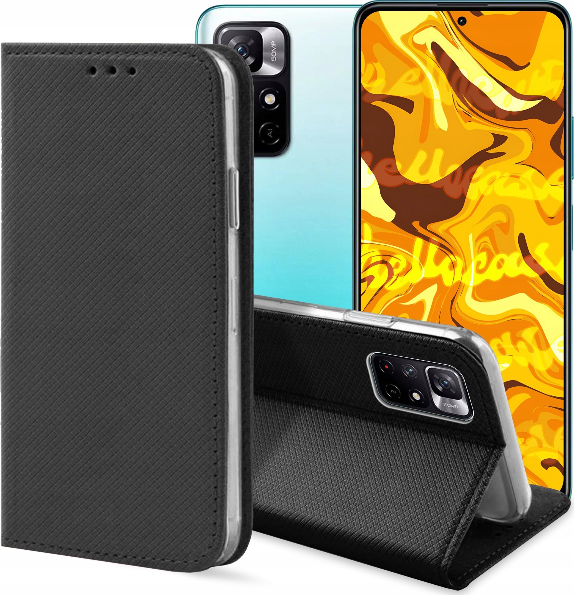 Hello Case ETUI Z KLAPKĄ DO POCO M4 PRO 5G / REDMI NOTE 11T 5G CZARNE ZAMYKANE KABURA