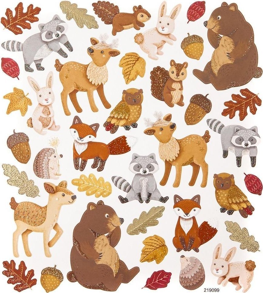 Naklejki brokatowe leśne zwierzaki 38szt