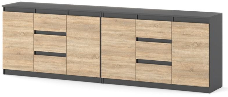 Komoda 240cm Szary Dąb Sonoma Pojemna Szafka Nowoczesna Do Salonu Pokoju